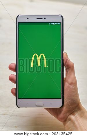 KALININGRAD, RUSSIA - CIRCA SEPTEMBER, 2017: an app opening screen on Asus Zenfone 3 Ultra smartphone.