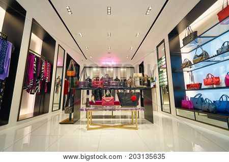 HONG KONG - DECEMBER 26, 2015: inside Diane von Furstenberg store at a shopping center in Hong Kong. Shopping is a widely popular social activity in Hong Kong.