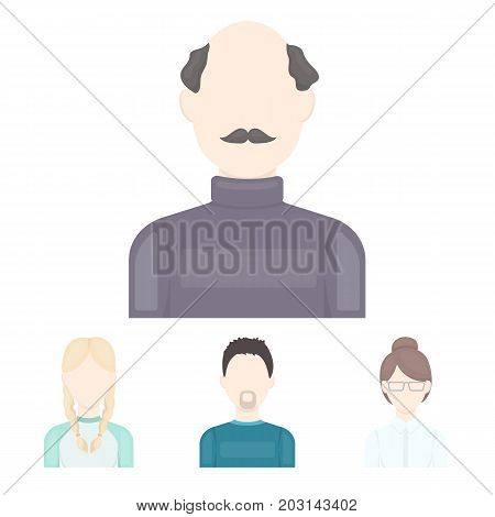 A man with a beard, a businesswoman, a pigtail girl, a bald man with a mustache.Avatar set collection icons in cartoon style vector symbol stock illustration .