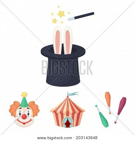 Circus tent, juggler maces, clown, magician's hat.Circus set collection icons in cartoon style vector symbol stock illustration .