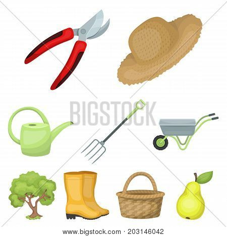 Set of pictures about gardening. Village, vegetable garden, garden, ecology.Farm and Gardening icon in set collection on cartoon style vector symbol stock web illustration.
