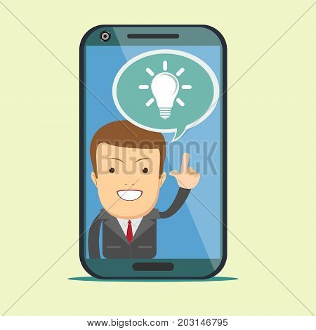 Screen smartphone with virtual assistant - businessman. Hi-tech flat design concept. Stock vector illustration.