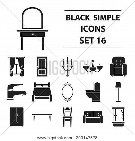 Furniture set icons in black style. Big collection furniture vector symbol stock