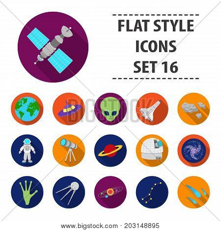 Space set icons in flat style. Big collection space vector symbol stock