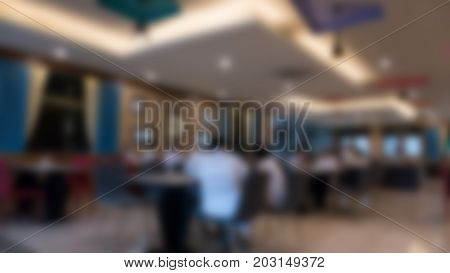People Eat Food In Cafeteria. Table And Chair In Cafe Coffee Shop.  Food Cout, Modern Restaurant Int