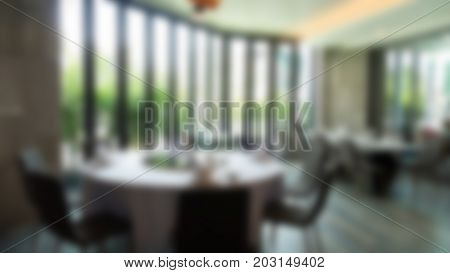 Table And Chair In Cafe Coffee Shop.  Food Cout, Cafeteria, Restaurant Interior. Blur For Background