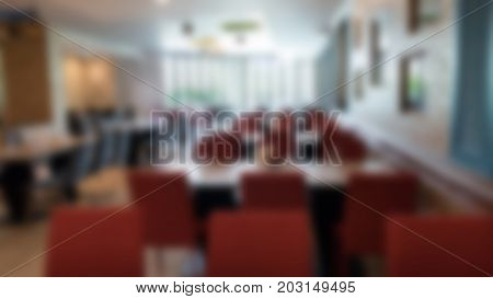 Table And Chair In Cafe Coffee Shop.  Food Cout, Cafeteria, Restaurant Interior. Blur For Background