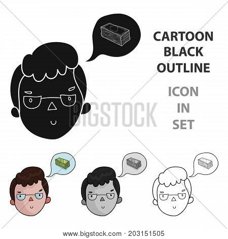 Businessman dreaming about money icon in cartoon design isolated on white background. Conference and negetiations symbol stock vector illustration.