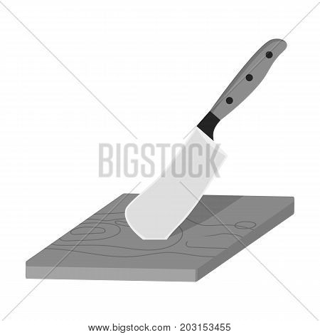 Board and cleaver for food processing. Food and cooking single icon in monochrome style vector symbol stock illustration .