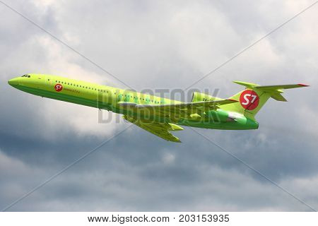 Domodedovo, Moscow Region, Russia - June 22, 2008: S7 Airlines Tupolev Tu-154M RA-85829 taking off at Domodedovo international airport.