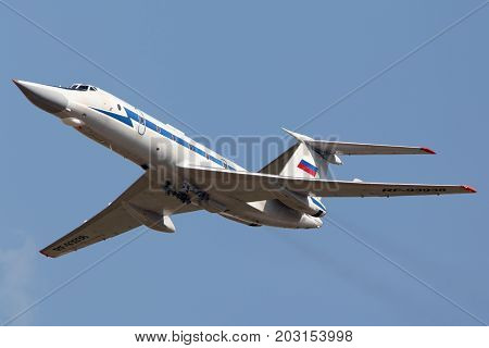 Zhukovsky, Moscow Region, Russia - August 10, 2012: Tupolev Tu-134UB-KM RF-93938 shown at 100 years anniversary of Russian Air Forces in Zhukovsky.