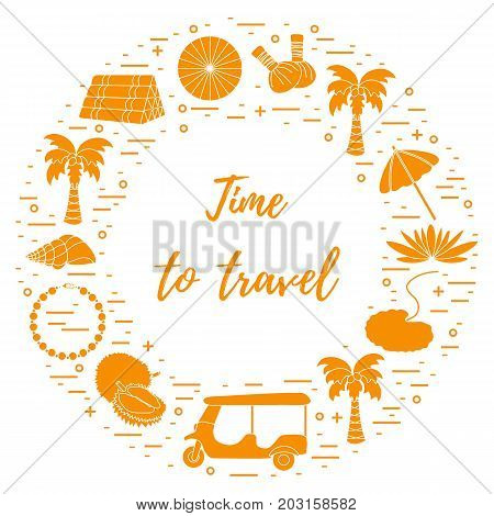 Vacation And Travel Elements Arranged In A Circle.