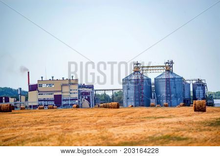 Modern grain elevator and storage in agricultural district