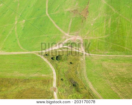 Above View Of Country Roads In Green Winter Fields