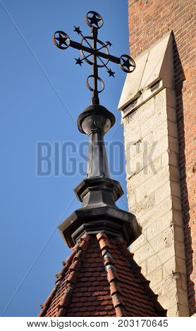 Chortkiv - Ternopil - Ukraine - December 21 2015. Fragments of the external architecture of the Dominican church in Chortkiv. Monument of architecture of 17-20 centuries.
