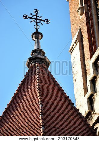 Chortkiv - Ternopil - Ukraine - December 21 2015. Fragments of the external architecture of the Dominican church in Chortkiv. Monument of architecture of 17-20 centuries.