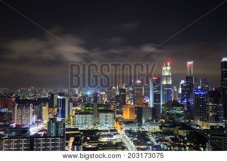 Cityscape Of Singapore City At Night