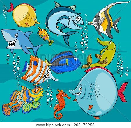 Fish Cartoon Characters Group