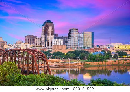 Shreveport, Louisiana, USA downtown skyline on the Red River.