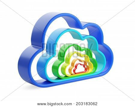 Cloud computing and database - coloured symbol. Isolated 3D illustration isolated on w hite background.