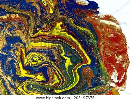 Marbled abstract background. Liquid marble pattern. Colorful marble backdrop. Golden glitter texture