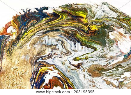 Marbled Abstract Background. Liquid Marble Pattern. Colorful Marble Backdrop. Golden Glitter Texture