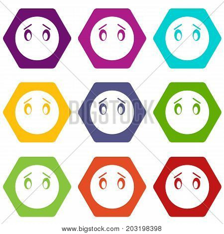 Emoticon set many color hexahedron isolated on white vector illustration