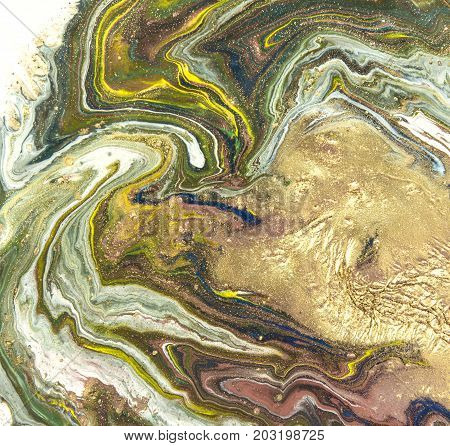 Marbled Abstract Background. Liquid Marble Pattern. Colorful Marble Backdrop. Golden Glitter Texture
