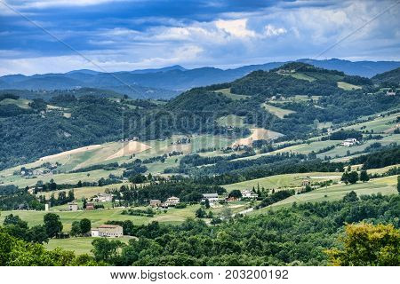 Summer landscape along the road from Serramazzoni to San Dalmazio (Modena Emilia Romagna Italy) at summer