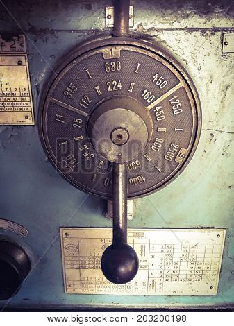 close up photo of metal lathe .
