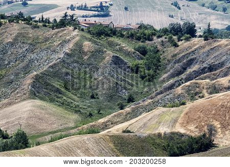 Summer landscape near Rivalta di Lesignano de Bagni (Parma Emilia-Romagna Italy) with the typical rocky inlets