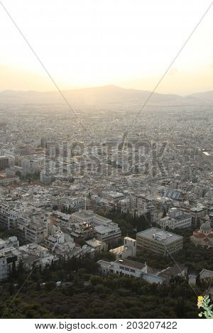 Grey sunset in a haze, Athens, Greece