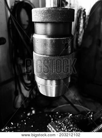 close up photo of drill chuck .