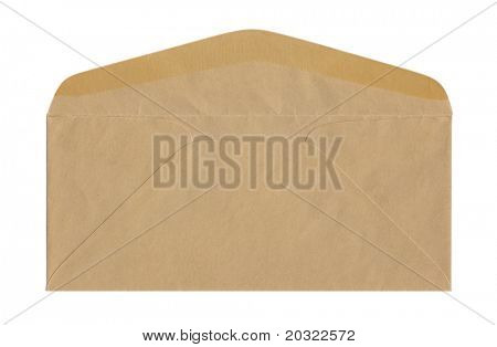 Retro della busta marrone unsealed isolato su uno sfondo bianco.