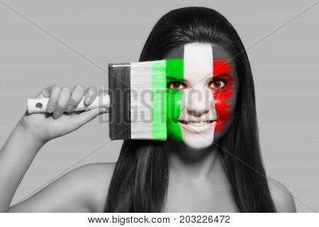 Female supporter in national colors of Italy