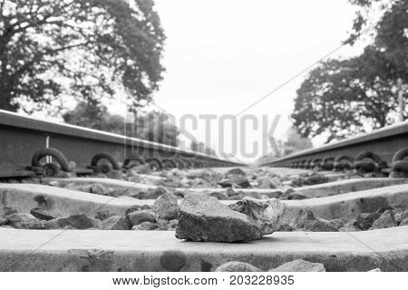 Stone On The Rail Way On The Morning With Copy Space