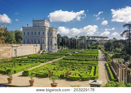 Rome Italy march 26 2017: Casino del Bel respiro inside Villa Doria Pamphili park and its secret garden in Rome Italy