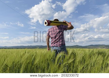 Engineer Wheat Geodesy Field Agriculture Tripod Walk