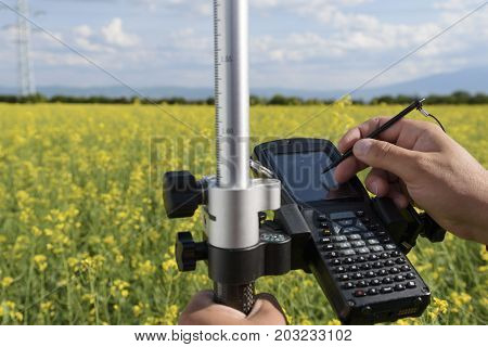 Rapeseed Controller Hands Hold Field Agriculture Keyboard