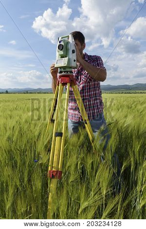Wheat field Surveyor Engineer Geodesy Young man