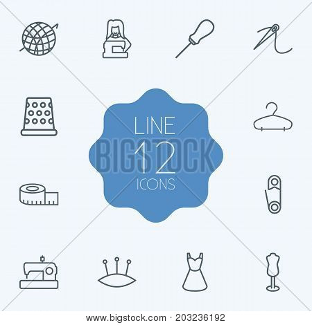 Collection Of Tremble, Crochet, Dummy And Other Elements.  Set Of 12 Stitch Outline Icons Set.