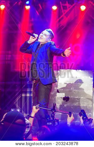 Minsk Belarus-August 12 2017: World Famous British Pop-Singer John Newman Performing at A-Fest Music Festival on August 12 2017 in Minsk Republic of Belarus.
