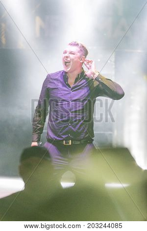 Minsk Belarus-August 12 2017: World Famous British Pop-Singer John Newman Performing at A-Fest Music Festival on August 12 2017 in Minsk Republic of Belarus.