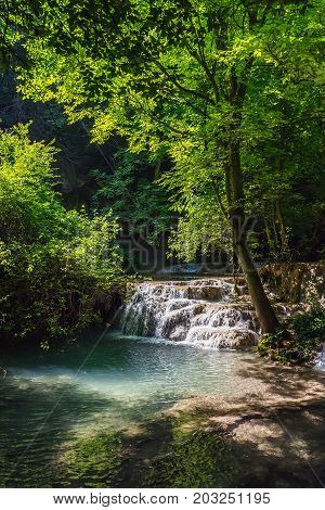 Nature landscape of Krushuna waterfalls in Bulgaria.