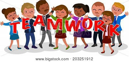 Happy successful exulting business teamwork vector illustration
