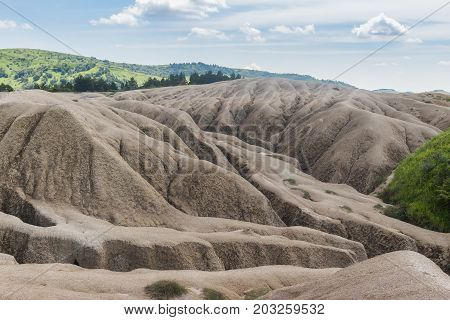 Landscape of mud volcanoes at Berca in Romania.