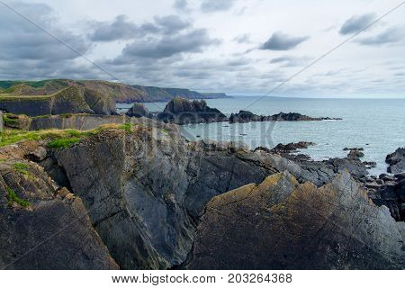 Fancy rock formations on the coast in Devonshire. England