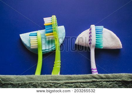 Toothbrushes On A Cotton Disks .as For The Pillows