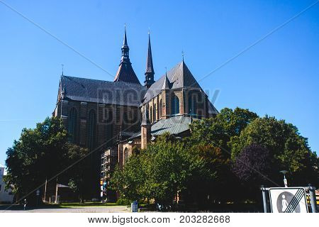 View Of Rostock City Old Town Market Square With Town Hall, Historical Center, Germany