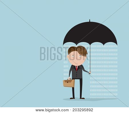 businessman with rainyday under umbrella cartoon vector illustration